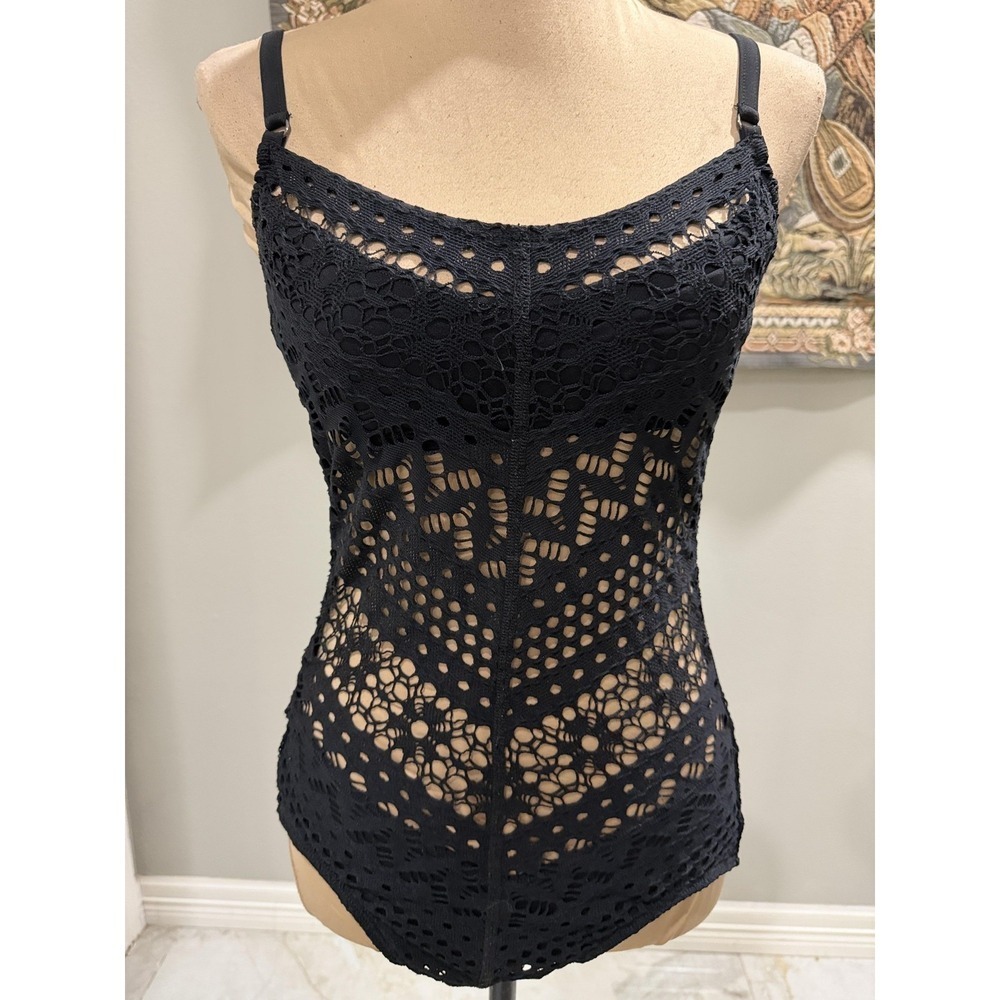 Robin Piccone Swimsuit Womens 6 Black Crochet One Piece‎ Adjustable Straps